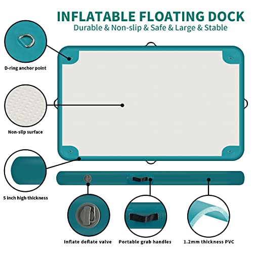 AZXRHWYGS Inflatable Dock, 10x6 ft Inflatable Floating Dock Platform for Lake Floating Island Rafts with None-Slip Surface, Air Pump, Carry Bag for Lake Ocean