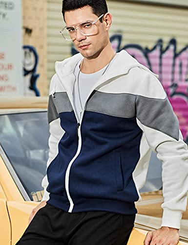 Mens Casual Zip up Hoodie Jacket Lightweight Hooded Sweatshirt, White-XL