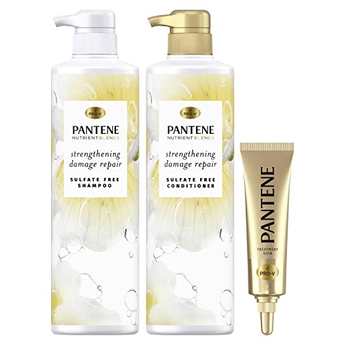 Pantene Shampoo and Conditioner with Castor Oil and Hair Treatment Set, Sulfate Free, Nutrient Blends Fortifying Damage Repair