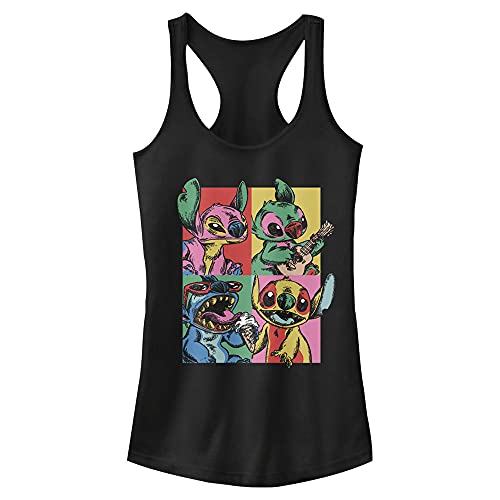 Disney womens Lilo & Stitch Grunge Stitch Slim Fit, Scoop Hem Racerback Tank T Shirt, Black, X-Small US