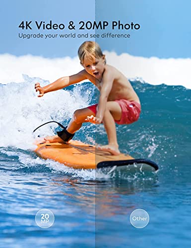 WOLFANG GA100 Action Camera 4K 20MP Waterproof 40M Underwater Camera EIS Stabilization WiFi 170° Wide Angle Helmet Camera (External Microphone, Remote Control, 2 Batteries and Accessory Kit)