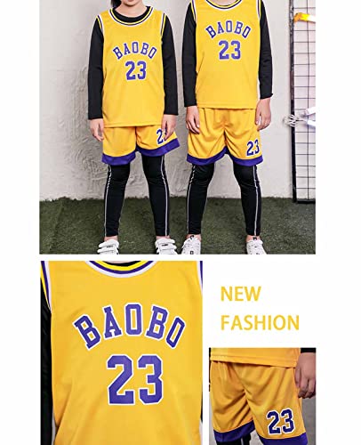 WTBFBY Boys & Girls Basketball Fans T Shirt Outfit Running Jersey Workout Tank Top Sleeveless T-Shirt Shorts Set (Yellow, X-Small)