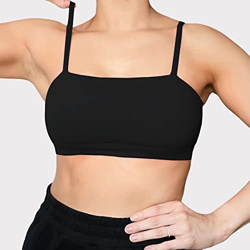 Aoxjox Women's Workout Bandeau Sports Bras Taining Fitness Running Yoga Crop Tank Top (Black, Medium)
