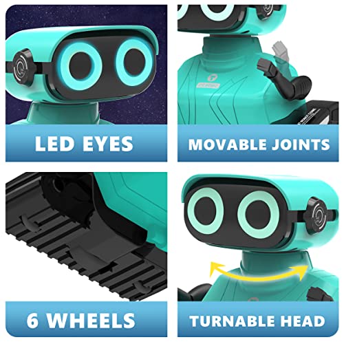 GILOBABY Remote Control Robot Toys, 2.4GHz RC Robots for Kids with Flexible Head & Arms, Dance Moves, Music and LED Eyes, Birthday Gifts for Children Boys Girls Age 5-7 (Blue)