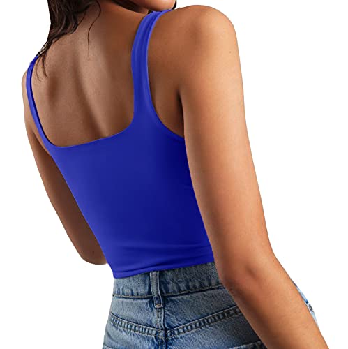 Artfish Women's Sleeveless Strappy Seamless Crop Tank Tops Square Neck Workout Fitness Basic Cropped Camis (Royal Blue, XS)