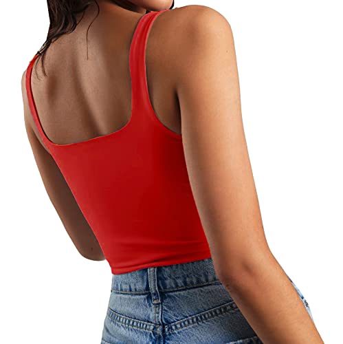 Artfish Women's Sleeveless Strappy Crop Tank Tops Square Neck Workout Gym Camis Going Out Red XS