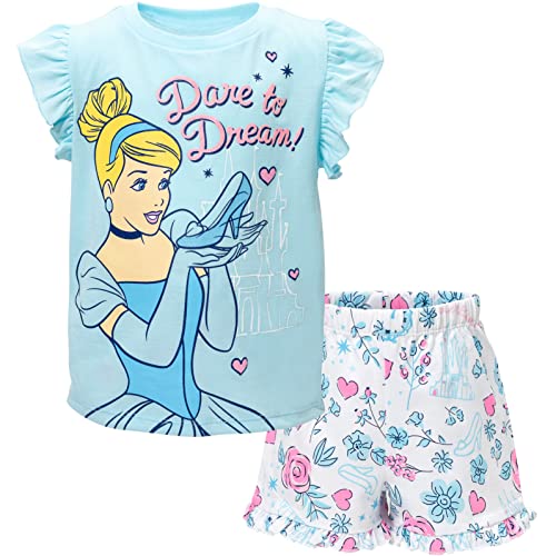 Disney Princess Cinderella Big Girls T-Shirt French Terry Shorts Blue/White 14-16