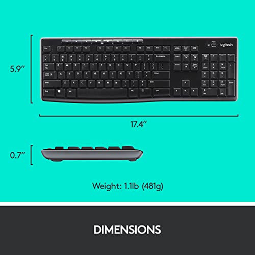 Wireless Keyboard And Mouse Combo For Windows, 2.4 GHz Wireless, Compact Mouse, 8 Multimedia And Shortcut Keys, For PC, Laptop - Black