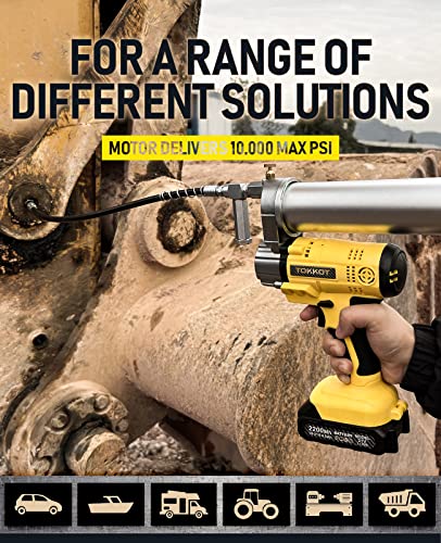 TOKKOT Electric Grease Gun,20v Professional High Pressure Cordless Grease Guns,10000psi,2 Battery Kit with Carrying Case