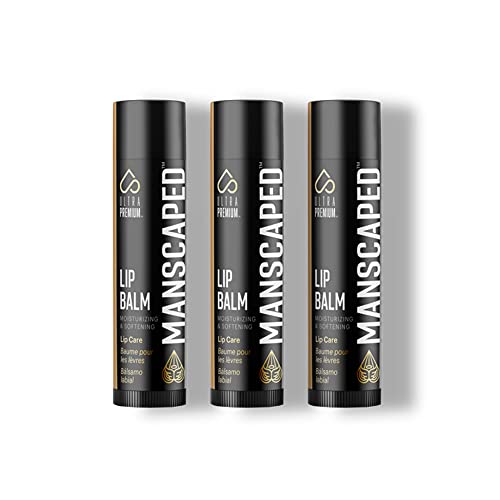 MANSCAPED™ Moisturizing and Soothing Lip Balm, Infused with Vitamin E, Peppermint Oil, and Eucalyptus Oil for Chapped Lips, Matte Finish (3-Pack)