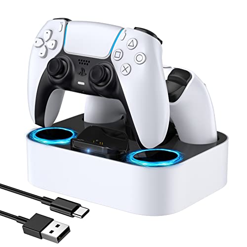 LVFAN PS5 Controller Charging Station, PS5 Controller Fast Charging Dock with Safety Chip Protection & LED Indicator, Controller Charger Station for Playstation 5 Controller (White)