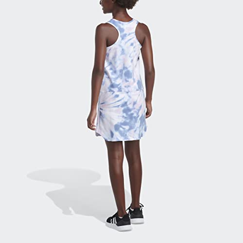 adidas Girls' Big Sleeveless Curved Hem Tank Dress, White with Blue, Small (7/8)