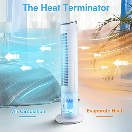 Evaporative Cooler - 40" Portable Air Conditioner with 70° Oscillating & Humidifying, 3 Speeds & 3 Modes, 8H Timer, Cooling Tower Fan with Remote,2 Ice Boxes, Quiet Swamp Cooler for Rooms,office