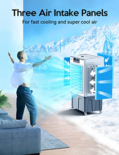 Evaporative Cooler, VAGKRI 2100CFM Air Cooler, 120°Oscillation Swamp Cooler with Remote Control, 24H Timer, 3 Wind Speeds for Outdoor Indoor Use,7.9Gallon