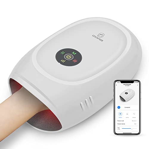 COMFIER Hand Massager for Arthritis and Carpal Tunnel,Gifts for Mom,Dad,Him,Her,Electric Hand Massager with Heat and Compression,Carpal Tunnel Massager,APP Control,White,Gifts for Women,Men