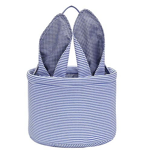 Easter Basket Seersucker Egg Hunt Bunny Baskets for Kids with Cute Rabbit Ears Stripe Storage Gifts Candies Personalized Easter Party Gifts.…