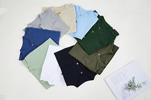 Malliosse Boys Short Sleeve Henley Shirt Button Up Linen Cotton Dress Shirts Tees Tops with One Pocket Grey
