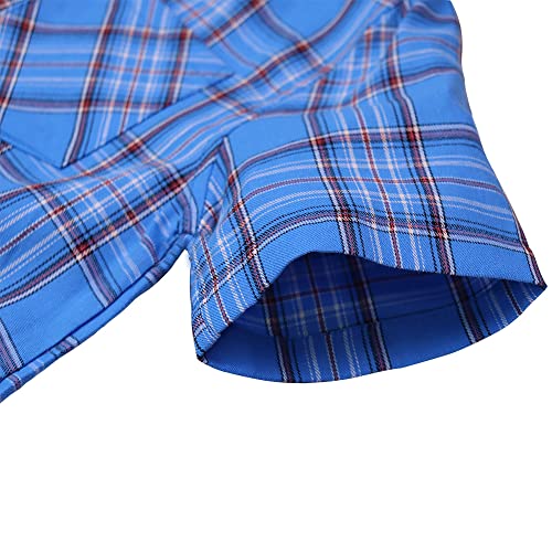 Spring&Gege Boys' Casual Short Sleeve Plaid Button Down Cotton Dress Shirts, Blue Check Gingham, 11-12 Years