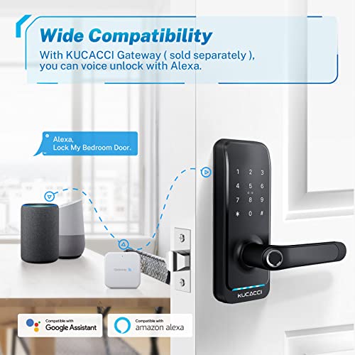 KUCACCI Smart Door Lock, Keyless Entry Door Lock, Fingerprint Door Lock, Digital Door Lock, Keypad Door Lock with Handle, Bluetooth WiFi Door Locks for Smart Home
