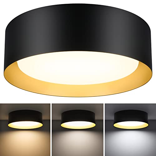 BrightHome Flush Mount Ceiling Light Black, 250W Equivalent LED Ceiling Light Fixture, CCT Adjustable 3000K 4000K 5000K, 13in Modern Dimmable Ceiling Lamp with Gold Accents for Bathroom Hallway