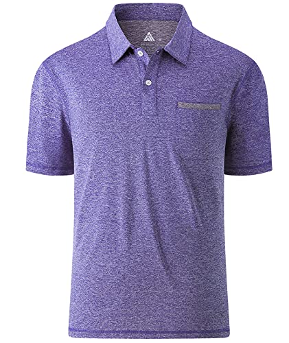 Mens Short Sleeve Shirts Color Block Golf Polo Athletic Tennis T-Shirt Purple M