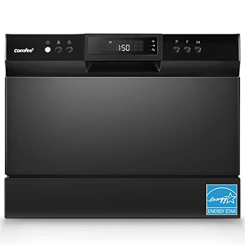 COMFEE’ Countertop Dishwasher, Energy Star Portable Dishwasher with 6 Place Settings, Mini Dishwasher with 8 Washing Programs, Speed, Baby-Care, ECO& Glass, Dish Washer for Dorm, RV& Apartment, Black