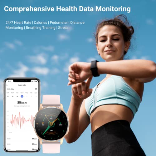 HOAIYO AMOLED Smartwatch, 1.3" HD Screen Activity Tracker for Fitness and Health with 14 Sports Modes, 3 ATM Waterproof, Monitor SpO2, Heart Rate, Sleep, Stress for Men and Women for Android iOS