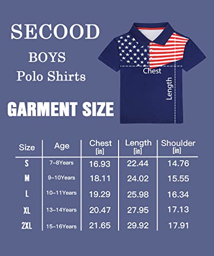 SECOOD Boys Polo Shirt Short Sleeve Summer Casual Graphic Sport School Clothes Blue L
