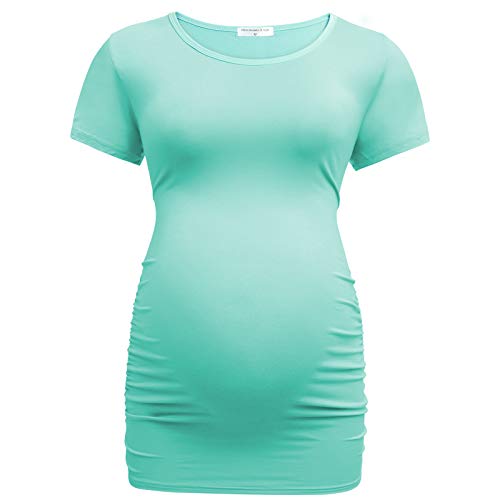 Bearsland Womens Maternity Tshirt 3 Packs Classic Side Ruched Tee Top Mama Pregnancy Clothes,Pink+mintgreen+LtGray,s