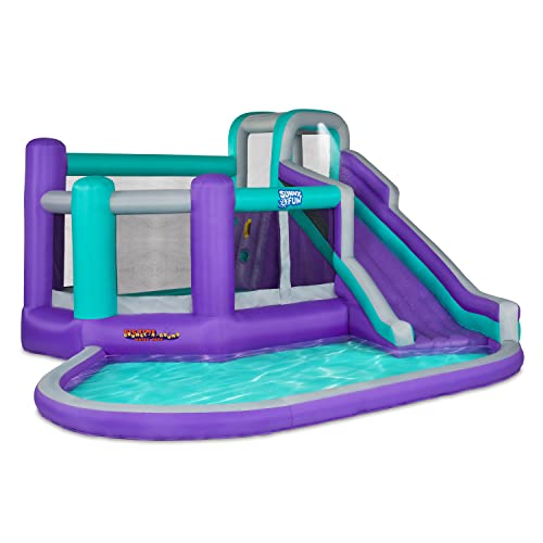 Sunny & Fun Big Time Bounce-A-Round Inflatable Water Slide Park – Heavy-Duty for Outdoor Fun - Climbing Wall, Slide & Splash Pool – Easy to Set Up & Inflate with Included Air Pump & Carrying Case