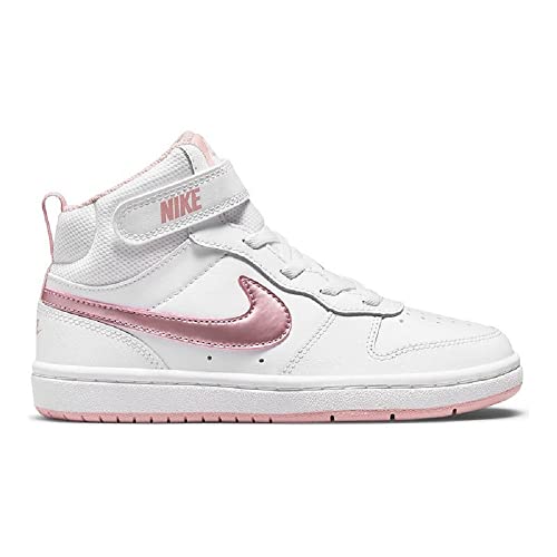 Nike Court Borough Mid 2 Preschool Kids' Basketball Shoes, White/Pink Glaze/White, 11 Little Kid