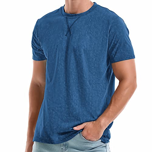KLIEGOU Men's T-Shirts - Elasticity Cotton Crew Neck Tees 2166 Dark Blue L