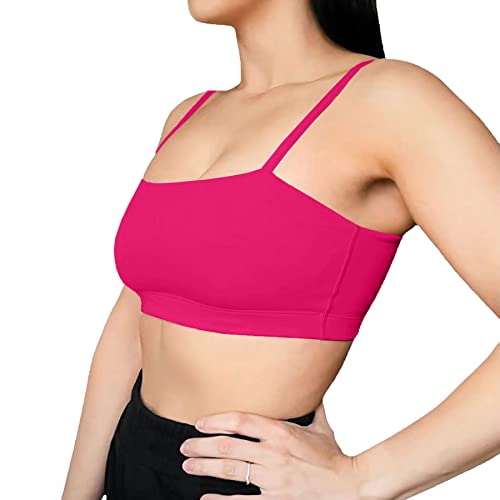 Aoxjox Women's Workout Bandeau Sports Bras Taining Fitness Running Yoga Crop Tank Top (Rose Red, X-Small)