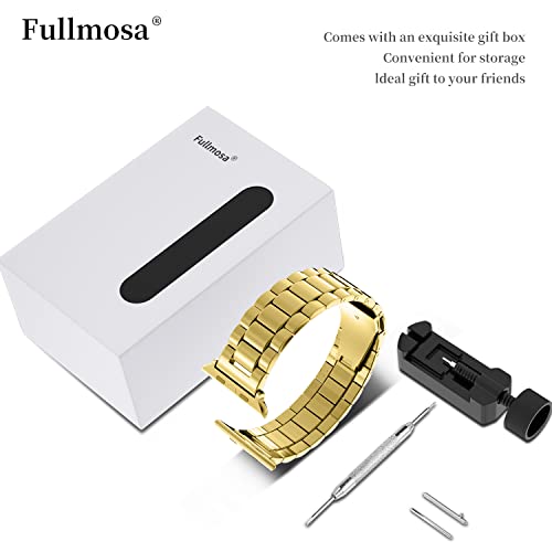Fullmosa Compatible Apple Watch Band 42mm 44mm 45mm 38mm 40mm 41mm, Stainless Steel iWatch Band with Case for Apple Watch Series 7/6/5/4/3/2/1/SE, 42mm 44mm 45mm Golden