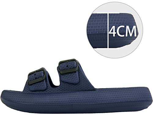 Men Cloud Sandals Wide Slides Thick Sole EVA Puffy Soft Adjustable Double Buckle Slippers Blue Men Size 14 15 Plus Size