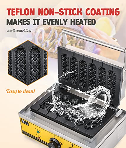CGOLDENWALL New Commercial/Home Corn Hot Dog Waffle Maker Machine 1550W 6Pcs French Muffin Irons Non-stick Stainless Steel Waffle Stick Maker, 50-300 ℃ Temp Control 110V Yellow