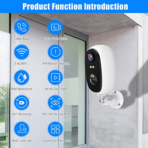 Outdoor Security Camera with 3W Solar Panel, Non-Stop Energy Supply Rechargeable Battery Camera Home Surveillance Camera, IP65 Waterproof Motion Detection Color Night Vision
