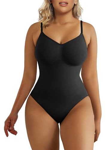 SHAPERX Women's Shapewear Bodysuit Tummy Control Body Shaper Seamless Sculpting Snatched Waist Body Suit,SZ5215-Black-XXS/XS