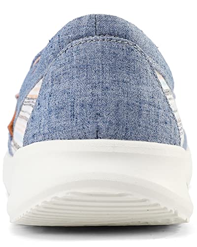 Women's Casual Canvas Slip on Boat Shoes Lightweight Stretch Walking Loafers Comfort Sneaker Summer Beach Work Blue,US10 EU42
