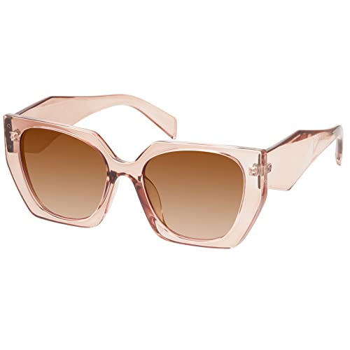 Mosanana Square Cat Eye Sunglasses for Women Trendy Clear Brown Transparent Cateye Rectangle Cool 90s Cute Funky Fashion 2022 Ladies 70s Retro Vintage Youth Chunky Baddie Stylish Sharp Unique 80s COCO