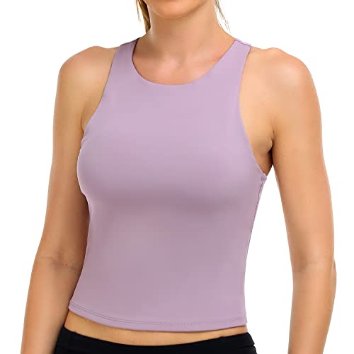 Colorfulkoala Women's Summer Tank Tops Body Contour Sleeveless Crop Double Lined Yoga Shirts(XS, Mauve Shadows)