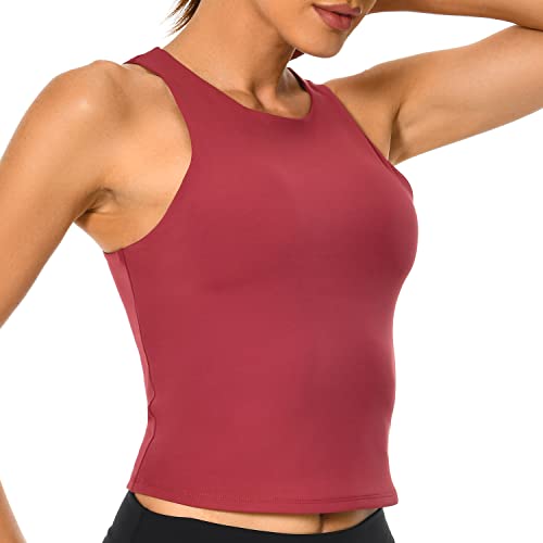 Colorfulkoala Women's Summer Tank Tops Body Contour Sleeveless Crop Double Lined Yoga Shirts(M, Rose Red)