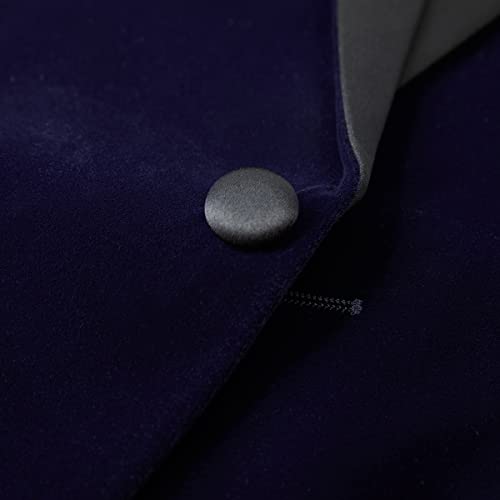 Mens Velvet Blazer Slim Fit Suit Jacket for Men Peaked Lapel One Button Tuxedo Blazer Wedding Prom Dinner Navy Blue