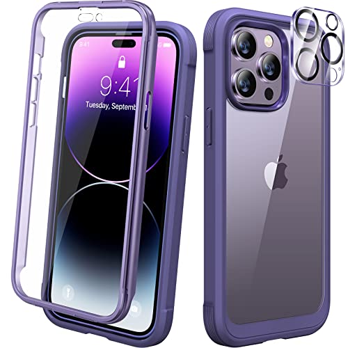 Diaclara Designed for iPhone 14 Pro Max Case 6.7’’, Full Body Rugged Case w/Built-in Touch Sensitive Anti-Scratch Screen Protector+2 Pack Camera Lens Protector, Bumper Case (Royal Purple)