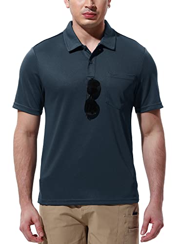 Gopune Polo Shirts for Men Quick Dry Short Sleeve Outdoor Moisture Wicking Golf Shirts Navy,M