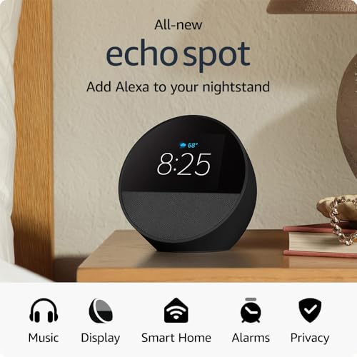 Amazon Echo Spot (2024) showing a clock display.