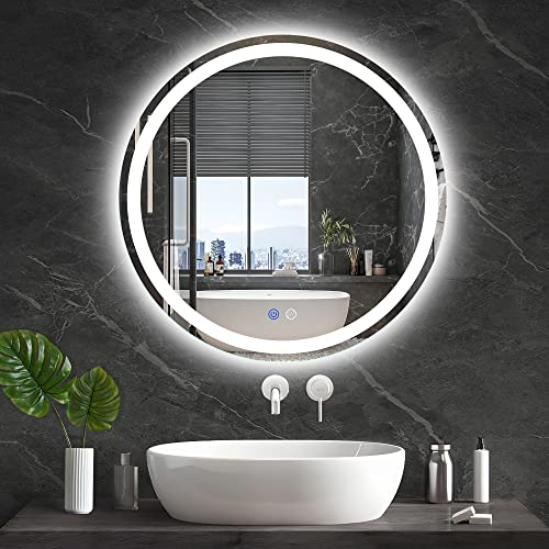 TATU LED Bathroom Mirror,36x28 Inch Bathroom Vanity Mirror Wall Mounted with 3000K-6000K Adjustable, Anti-Fog, Smart Touch Button, Stepless Dimmable Lighted Makeup Mirror, Horizontal/Vertical
