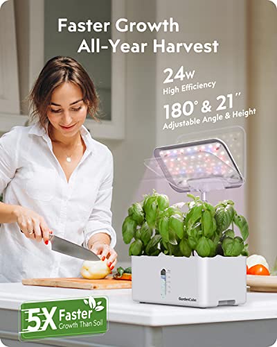 GardenCube Hydroponics Growing System Garden: 8 Pods Indoor Herb Garden with Grow Light Plants Germination Kit Quiet Automatic Hydroponic Height Adjustable - Gardening Gifts for Women Kitchen White