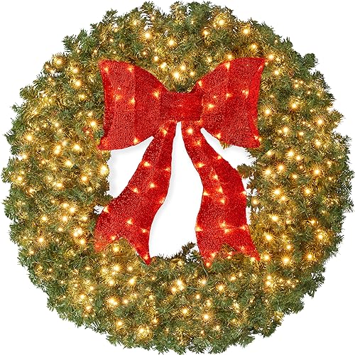 Large Pre-Lit Christmas Wreath with Red Bow