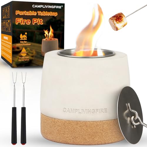 Tabletop Fire Pit, Round Concrete Smokeless Smores Fire Pit Table Top as Smores Maker Kit for Indoor & Patio Decor, Gifts for Women Mom Her Wedding Housewarming Christmas Birthday White Elephant Gifts